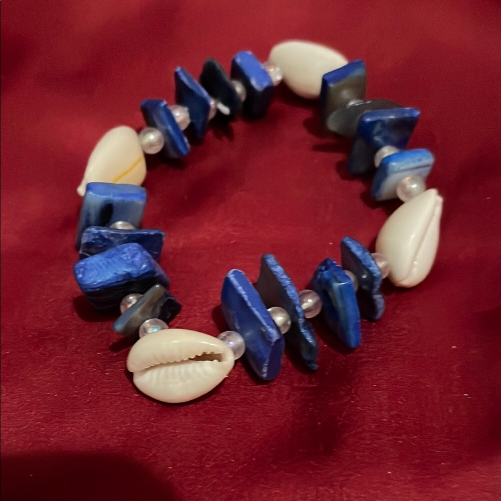 Hand Crafted Blue and White Bracelet with Natural Shells - Picture 1 of 1